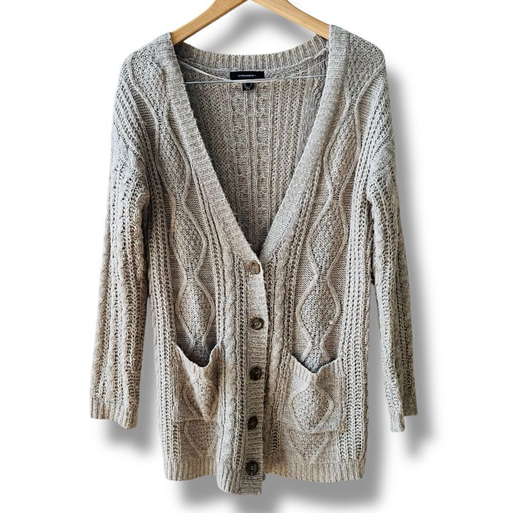 Atmosphere Tight Knit Cable Cardigan Sz 10 Tan Button Down Cottagecore